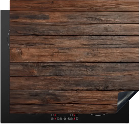 KitchenYeah® Inductie beschermer 60x52 cm - Houtlook - Planken - Brun - Kookplaataccessoires - Afdekplaat voor kookplaat - Inductiebeschermer - Inductiemat - Inductieplaat mat - Keuken decoratie