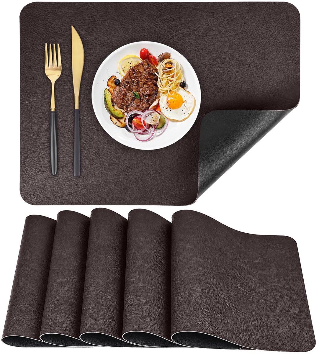 Stijlvolle placemats - set van 6 - kunstleer - 40 x 30 cm