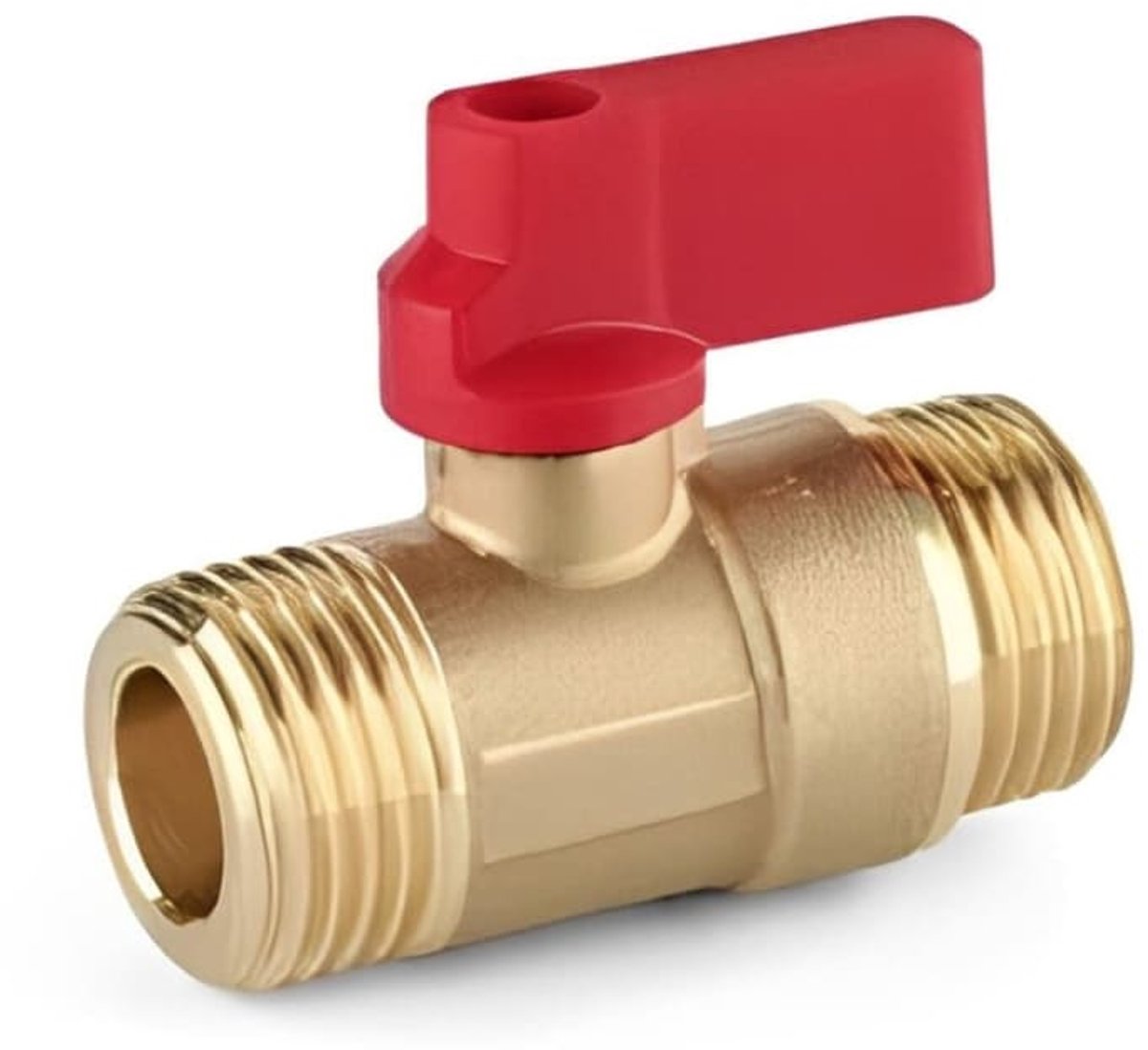 Mini kogelkraan messing met rode hendel, 1/2" AG x 1/2" AG