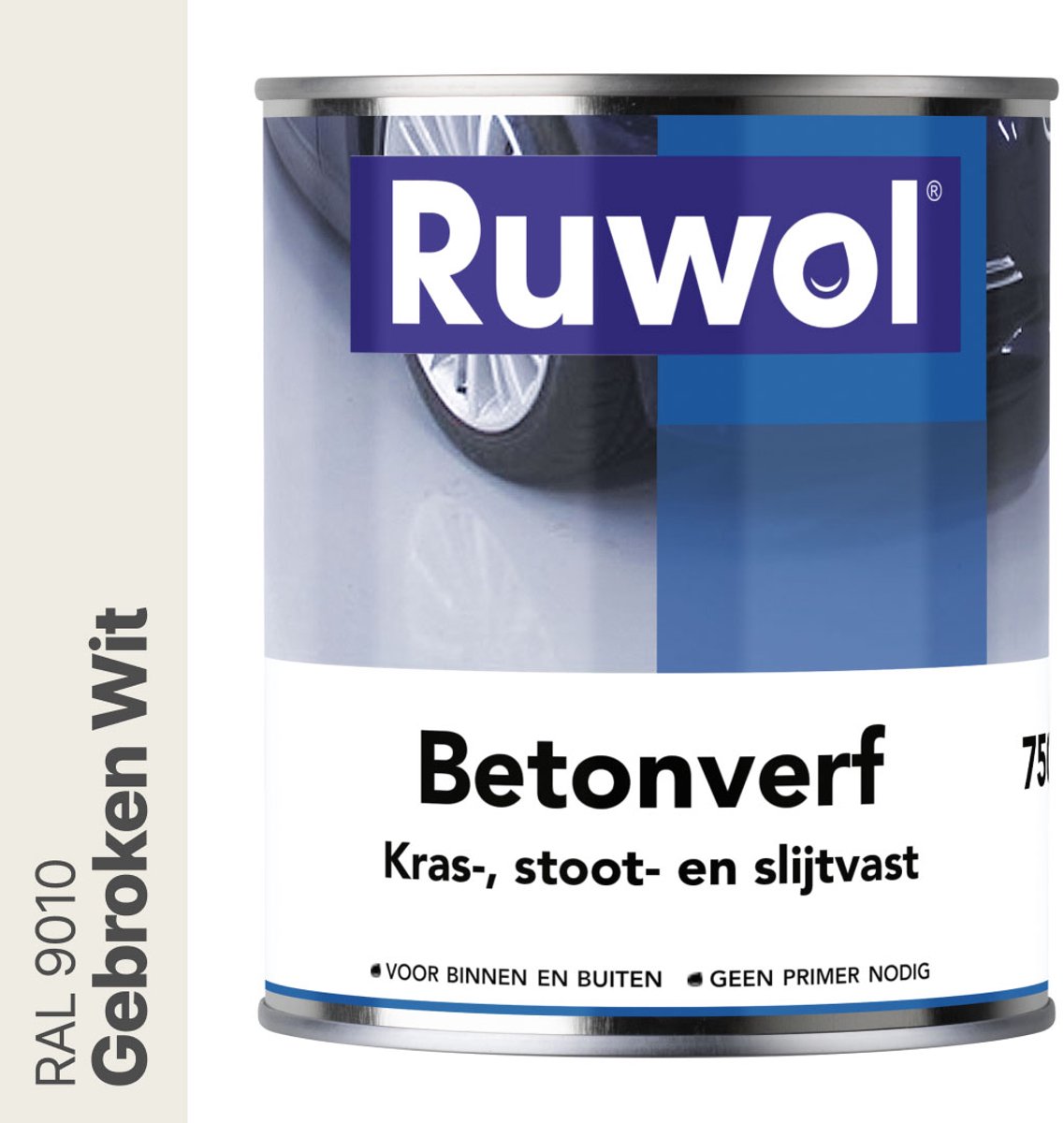 Ruwol Betonverf Gebroken Wit (RAL 9010) 750 ml - Voor binnen en buiten - Alle kleuren - Kras-, stoot- en slijtvaste verf voor beton en steen - Betonverf voor buiten