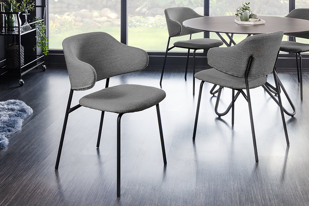 Design stoel VOGUE grijs Boucle zwart metalen poten - 43150