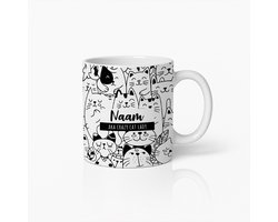Grappige Crazy Cat Lady Mok – Gepersonaliseerde Zwart-Wit Kat Illustratie Koffiebeker