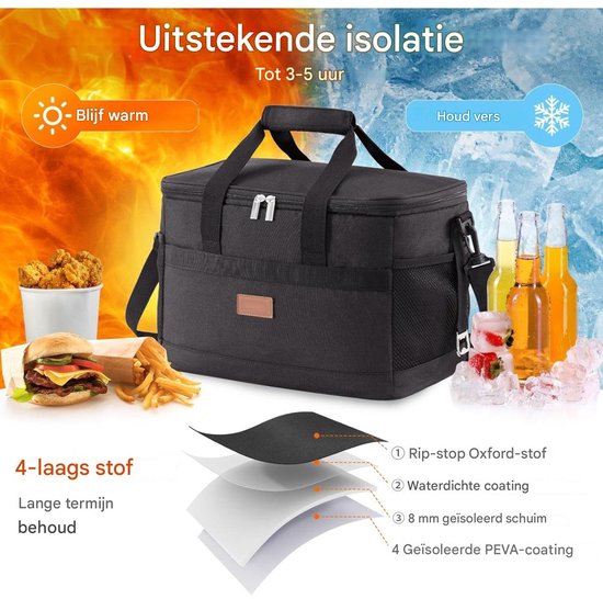 Tovbmup 20L Koeltas - Grote opvouwbare ijsmand - IJsbox - Geïsoleerde tas - Geïsoleerde tas - Picknicktas voor voedseltransport - Zwart van Merkloos — afbeelding 3