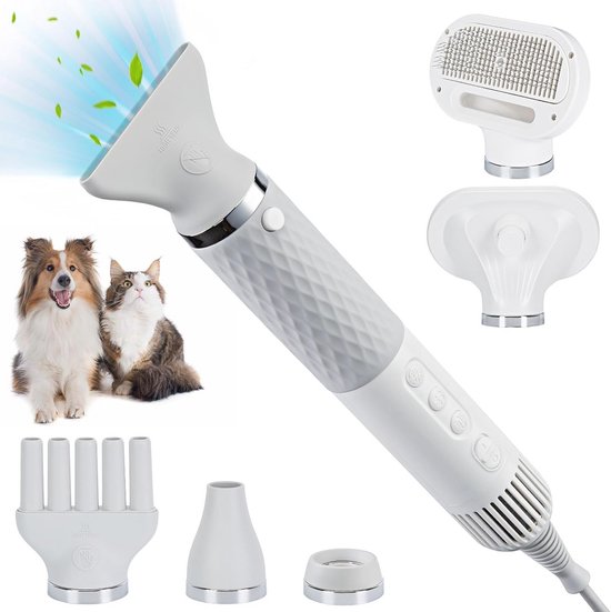 PawHut Hondenföhn Blower 5-in-1 600W Hondendroger Met Instelbare Windsnelheid En Temperatuur 37 6x17 5x18 5 Cm Wit~24ht18r89i001