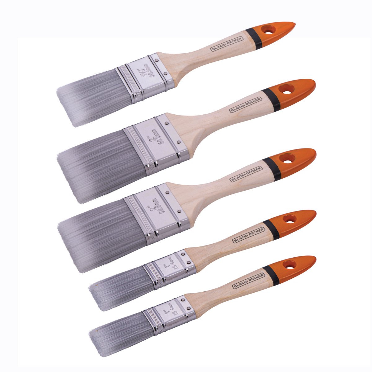 BLACK+DECKER Verfkwastenset - 5-delige Set voor Alle Verftypes - Houten Handgreep