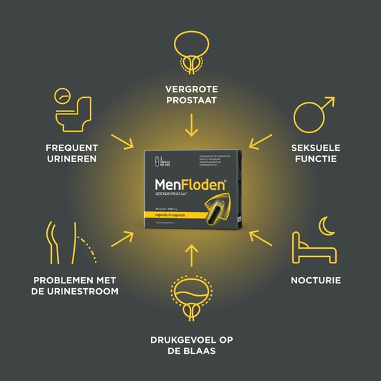 MenFloden – innovatie voor gezonde prostaat. Krachtige vloeibare formule met driedubbele werking. Cucurbita pepo, Serenoa repens, Flowens®. 1 caps./dag. Getest in een laboratorium. - 20 Capsules