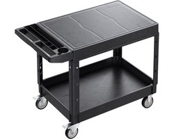 Utilitywagen met 250 kg Capaciteit – 94 x 64 cm Tweeplank Duurzame Plastic Wagen, Uitgerust met 360° Draaibare Wielen (2 Vergrendelbare), Ideaal voor Magazijnen, Garages en Schoonmaaktaken