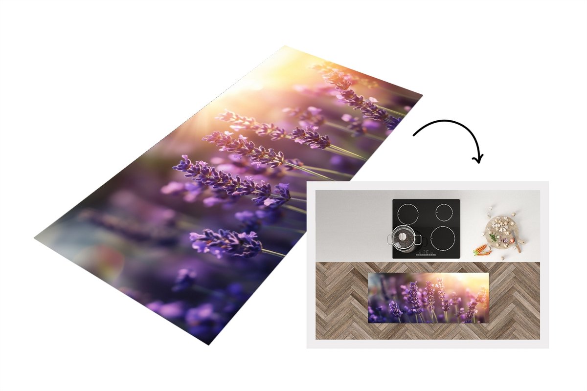 KitchenYeah Keukenloper 120x50 cm - Keukenmat vinyl Lavendelbloemen - Paars - Zonlicht - Keukenmatten loper - Keuken vloerkleed tapijt