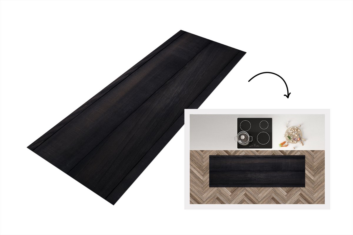 KitchenYeah Keukenloper 150x50 cm - Keukenmat vinyl Zwarte achtergrond met een planken structuur - Keukenmatten loper - Keuken vloerkleed tapijt