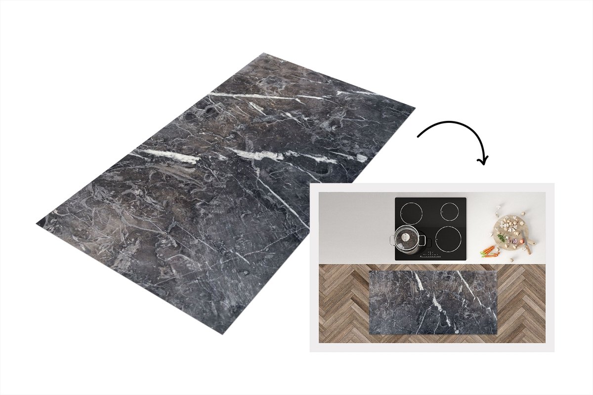KitchenYeah Keukenloper 120x60 cm - Keukenmat vinyl Marmer - Grijs - Wit - Keukenmatten loper - Keuken vloerkleed tapijt