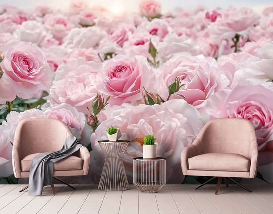 WALLARENA - Fotobehang - 200x140 cm - fotobehang bloemen pastel rozen slaapkamer woonkamer vliesbehang