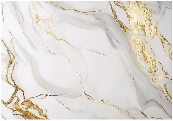 WALLARENA - Fotobehang - 200x140 cm - fototapete van wit marmer met goud voor slaapkamer en salon, vliesbehang