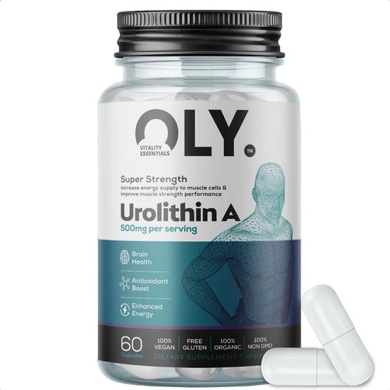 Oly Urolithin A Supplement 500mg - Energie Ondersteuning - Vegan - Glutenvrij - Antioxidant Boost - Hersengezondheid - 60 Vcaps