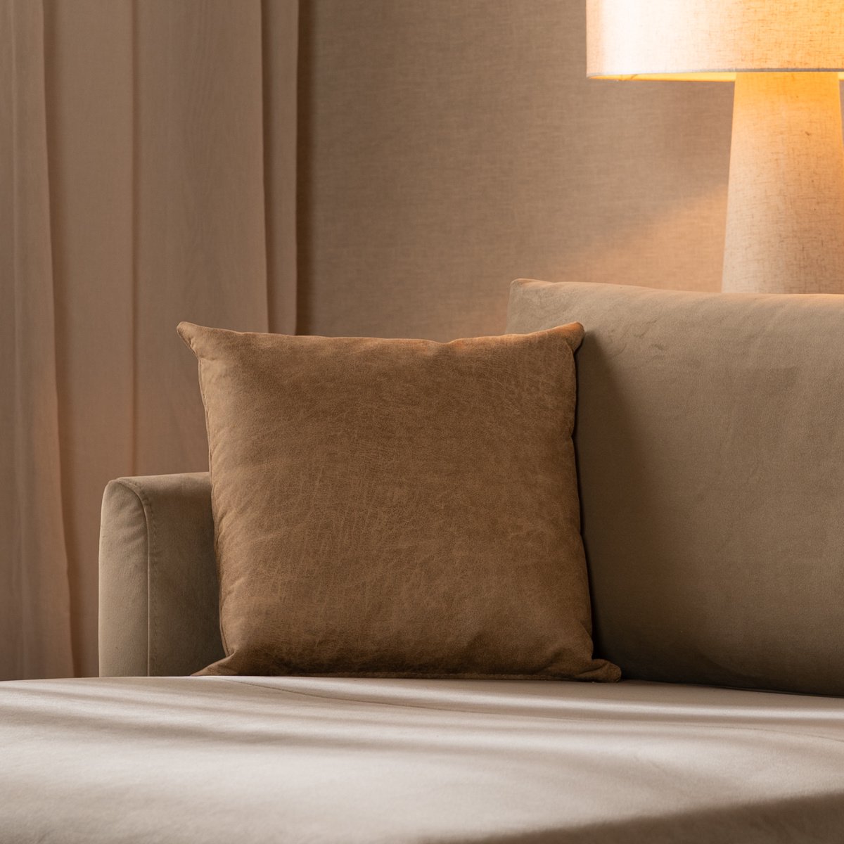 Bronx71® Sierkussen Kyla eco-leer beige 45 x 45 cm