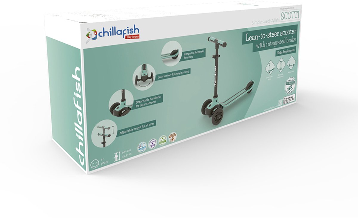 Chillafish Kinderstep 3 Jaar met drie wielen - Groen Blauw - Lichtgewicht step jongens met afneembaar stuur en voetrem - Aanpasbaar in hoogte - Leun-om-te-sturen - Extra grip handgrepen - Model Scotti 3 — afbeelding 5