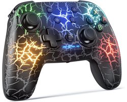 foto van Ntech Switch Controller - Geschikt voor Switch Pro Controller/Switch/Lite/OLED met Cool RGB Crack Zwart - Gaming Accesoires Turbo - Macro