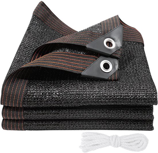 TRANKIELO® – Filet d'ombrage de Jardin Premium 2 x 3 m – Protection UV 90 % – Bagues renforcés – Corde en polyester de 5 m incluse – Zwart