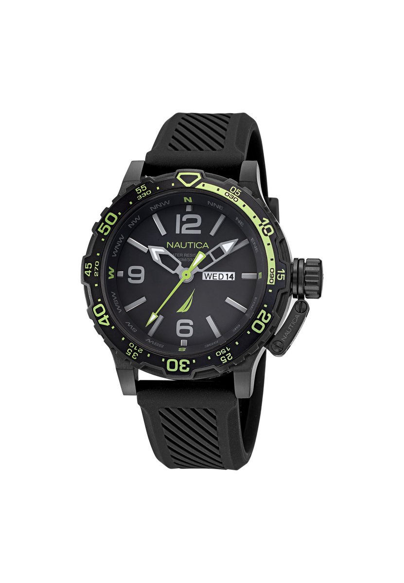 Nautica Glenrock Lagoon Kwarts Analoog Horloge Zwart Case: 100% Stainless Steel | Armband: 100% Silicone 46 mm NAPGLF114