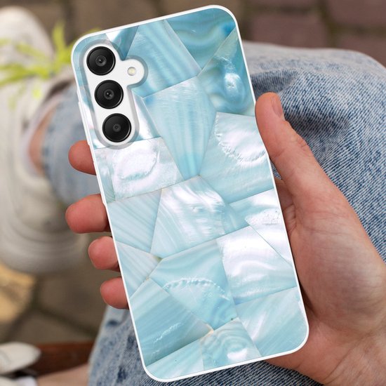 Telefoonhoesje Geschikt voor Samsung Galaxy A25 hoesje - Natuursteen - Blauw - Parelmoer - Siliconen Telefoonhoesje Telefoonhoesje