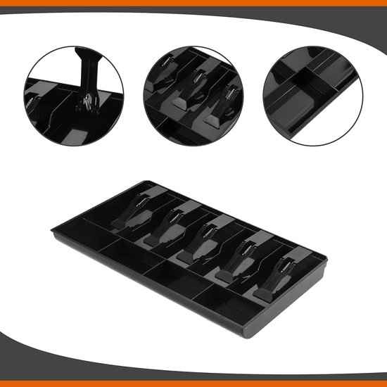Cash drawer, 40.5 x 24.5 x 3.5 cm, money organiser, cash drawer, 9 compartments with 5 banknotes and 4 coins, removable cash drawer for point of sale system (black) van Merkloos	 — afbeelding 3