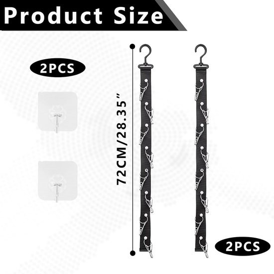 Pack van 2 cap holders - praktische wand cap holder - baseball cap holder - cap holder met 16 clips - cap organiser met 2 haken - zelfklevend - voor het opbergen van hoeden - basque cap en meer van Merkloos	 — afbeelding 2