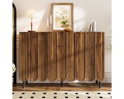Re-purelife® Sideboard 120x35x80 cm – Hoge Kwaliteit, Elegant & Modern Dressoir met Wellenturen, Grifflos Rebound Systeem, Verstelbare Planken & Verstelbare Poten – Veel Opbergruimte, Prachtige Decoratie voor Woonkamer, Hal of Eetkamer - Walnootkleur