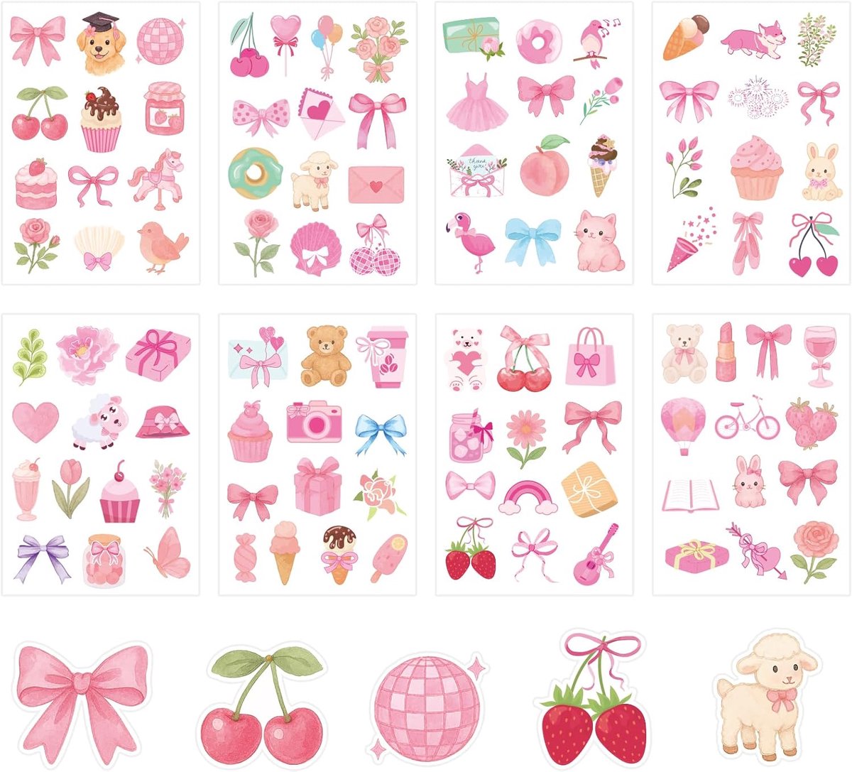 100 Stuks Roze Strikstickers - Esthetische Stickers voor Laptop - Waterfles - Telefoonhoesje - Dagboekdecoratie - Leuke Meisjesachtige Cadeaus voor Doe-Het-Zelf Plakboeken - Waterbestendig
