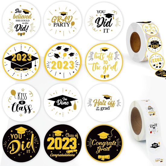 Lot de 1 000 Autocollants de remise de diplôme (2,5 cm) - Autocollants de félicitations pour enveloppes de remise de diplôme - Décorations de fête de remise de diplôme - Sceaux d'enveloppe