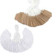 Allecto Plus - 200 stuks prijskaartjes met koord en krachtlabels - cadeaulabels - 48 x 30 mm - wit - Beige - handig in gebruik