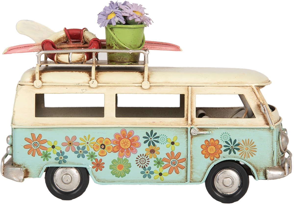 Decoratie Beeld Camper 17x7x11 cm Blauw Beige Metaal