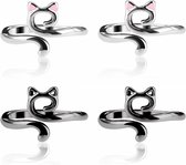 Allecto Plus - Breiringen voor Vingers | Metalen Haakringen voor Sneller Breien | Verstelbare Accessoires | 4 stuks (2 Zwart 2 Zilver met Roze)