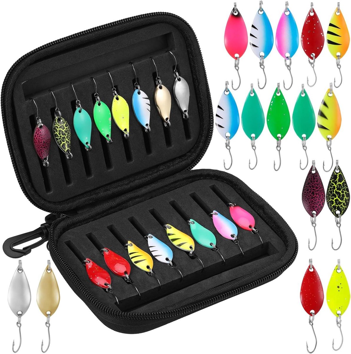 Allecto Plus - 16 stuks forel lepels set - veelkleurig kunstaas - forelvissen - baars - hengelaccessoireset