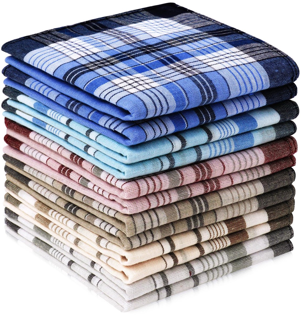 Ibenzoa® Traditionele Herenzakdoeken Set van 12 Stuks in Zes Kleuren, 100% Katoen, 40x40 cm
