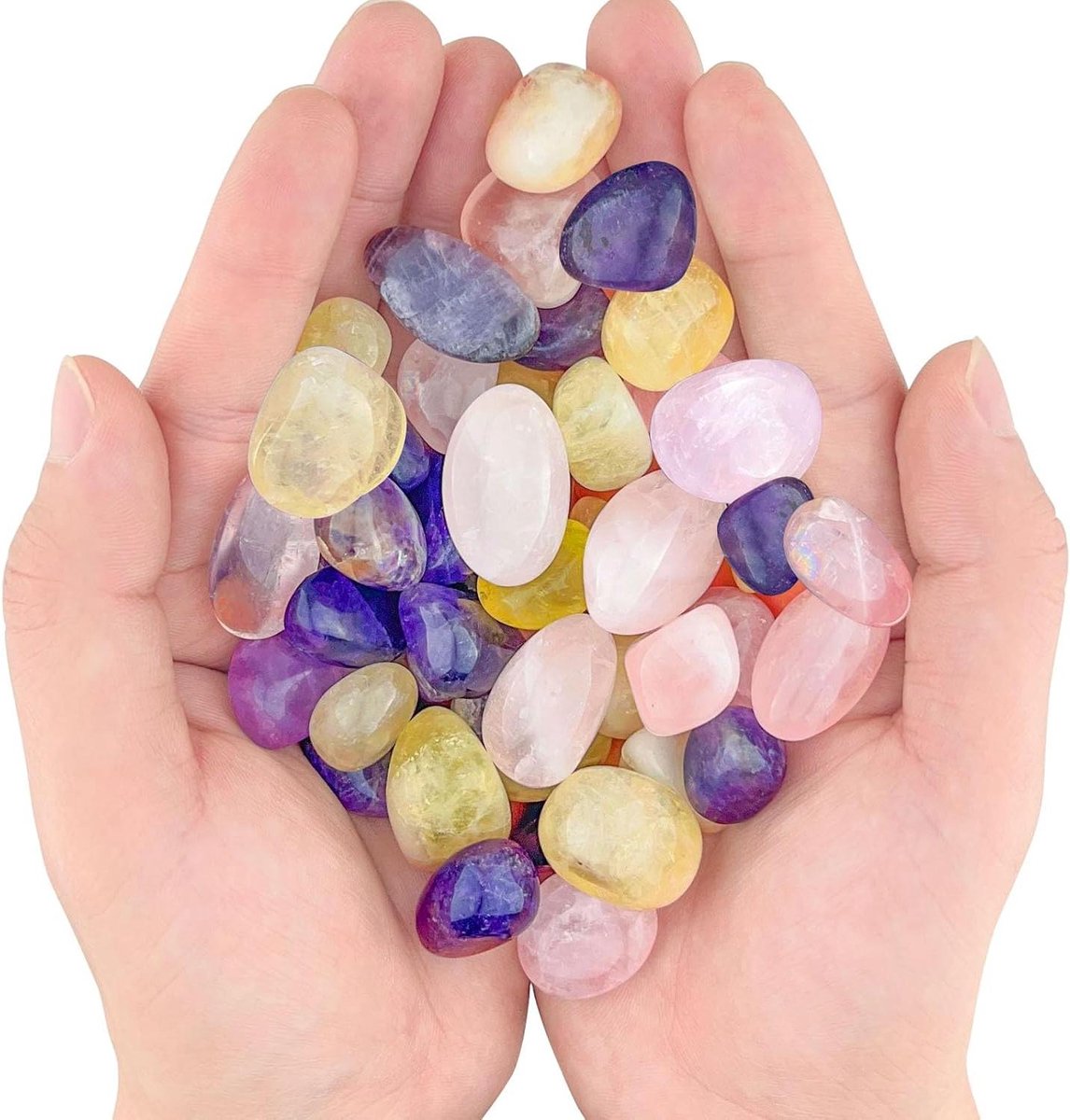 Inovra Plus - Trommelstenen set 300 g voor Home Deco - Natuurlijke helende edelstenen - Kristal decoratie - Plantenvaas en aquarium - Paars, roze en geel - 15 tot 2 cm