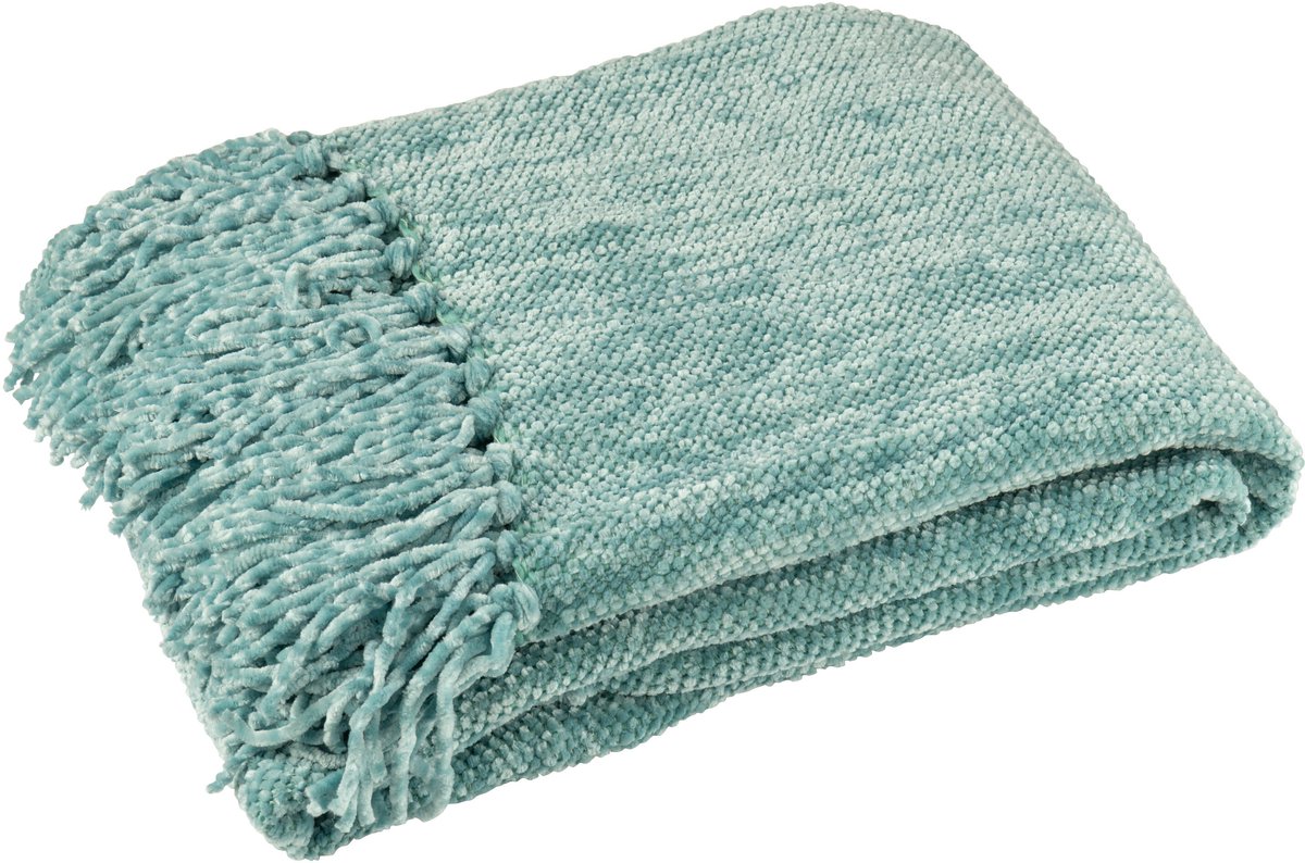 J-Line deken Chenille - polyester - turkoois
