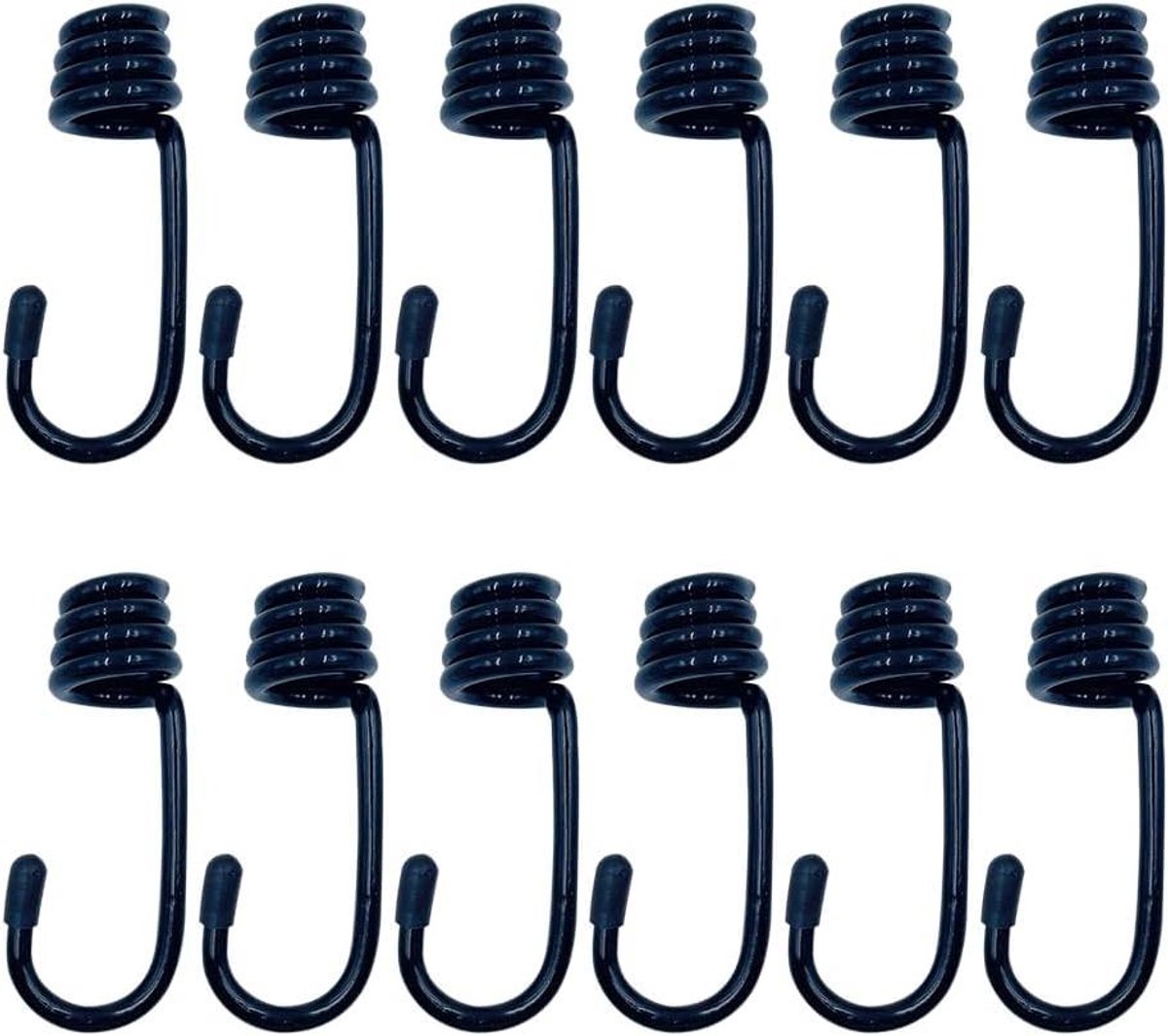Allecto Plus - 12 Stuks Spiraalhaken voor Elastische Touwen en Scheerlijnen - Zwart - 12 mm - Duurzame Bungee-Haken