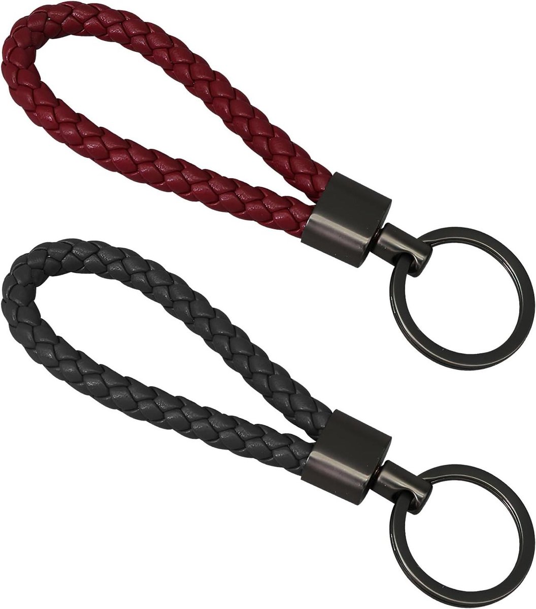 Allecto Plus - Gevlochten lederen sleutelhangers - Set van 2 - Autosleutelhanger - Sleutelband - Sleutelhanger leer - Sleutelhanger zwart - Geschikt voor auto, motorfiets, fiets en huis