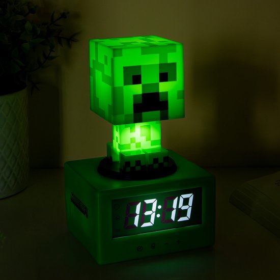 Paladone Minecraft Creeper Icon Wecker - Creeper Glow-Modus & Nachtlicht - Batteriebetrieben - Kinderwecker für Jungen & Minecraft Fuchs Leuchte, Mehrfarbig, Estándar