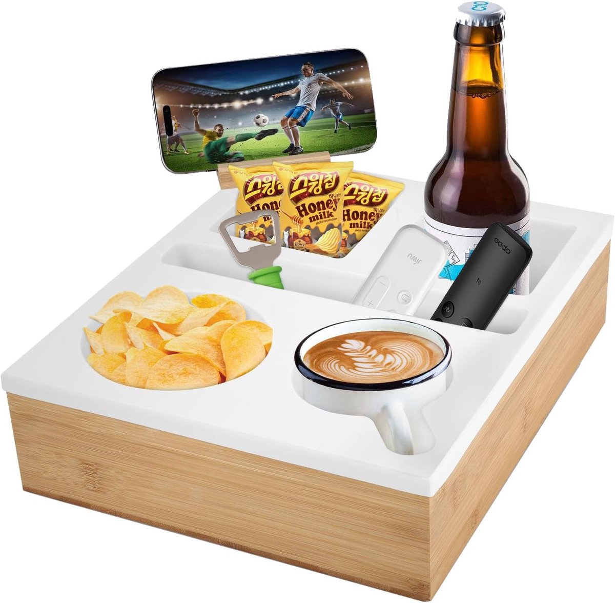 Houten snackbox met vakken - multifunctionele snackbox voor thuis en onderweg - 1 stuk