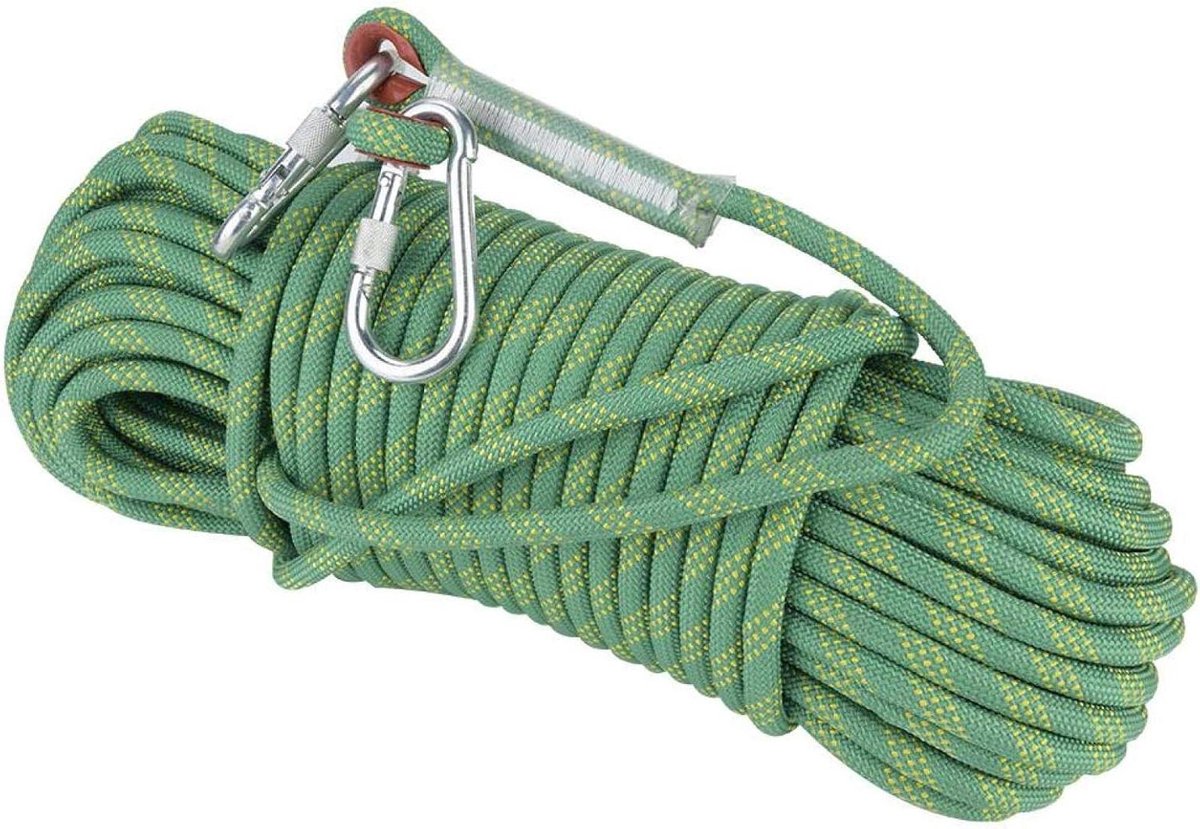 Allecto Plus - Sterk 30 meter klimtouw voor bergbeklimmen met karabijnhaken - Rood reddingstouw met 12 mm dikte - Ideaal voor outdoor activiteiten
