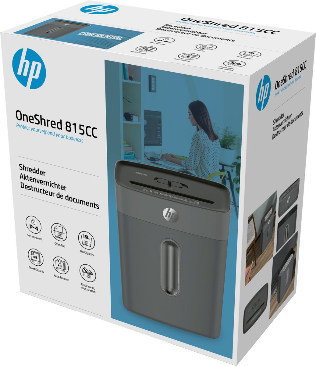 HP OneShred 815CC - Papierversnipperaar - 8 Vel, P-4 / DIN 66399 - Shredder - 15L - Kantoor/ Thuisgebruik - Antraciet thumbnail 4
