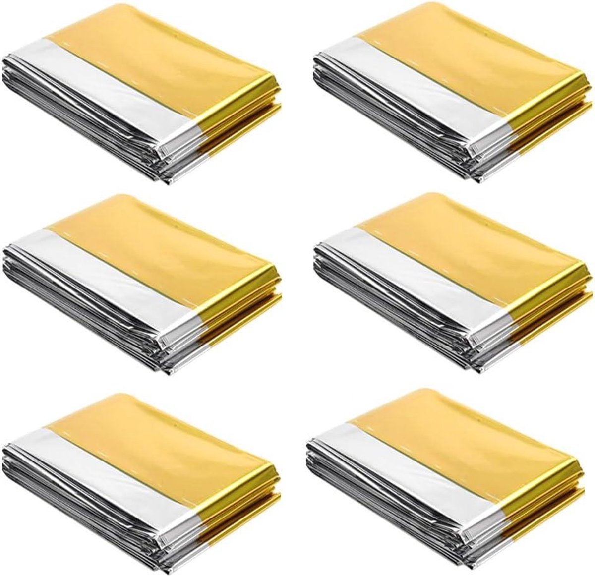 Allecto Plus - Reddingsdeken 6-pack, 210 x 160 cm, voor noodgevallen, goud-zilver, extra sterk, eerstehulp wandelen, kamperen, outdoor.