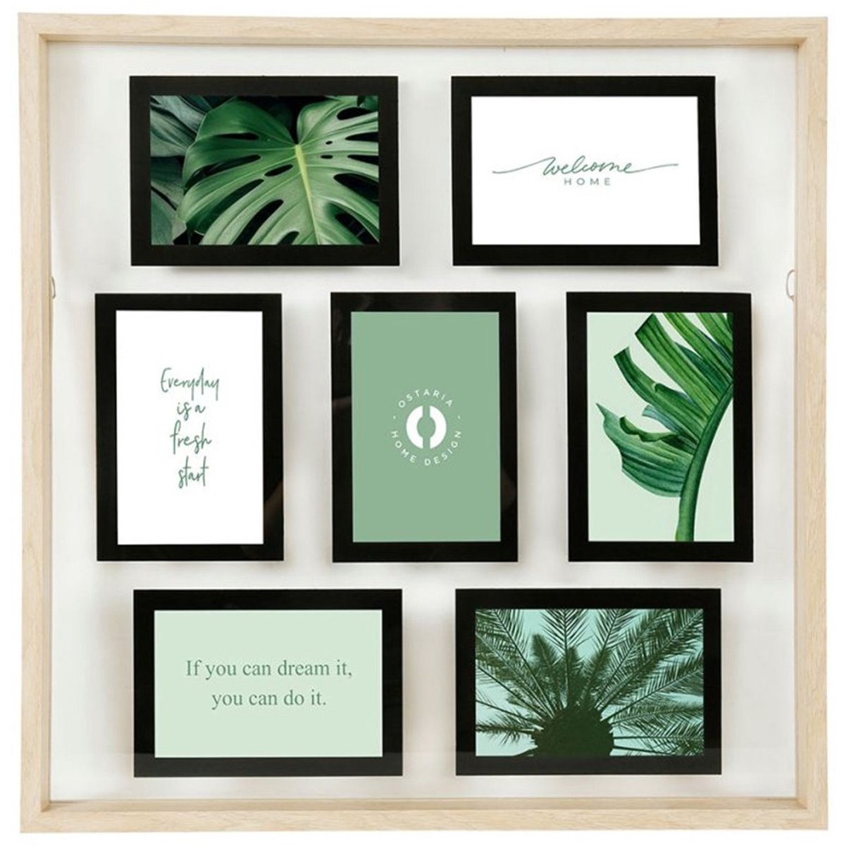 Ostaria Collage fotolijst NEO - voor 7x foto van 10 x 15 cm - hout - naturel/zwart - 49 x 49 cm - Wissellijst - Modern