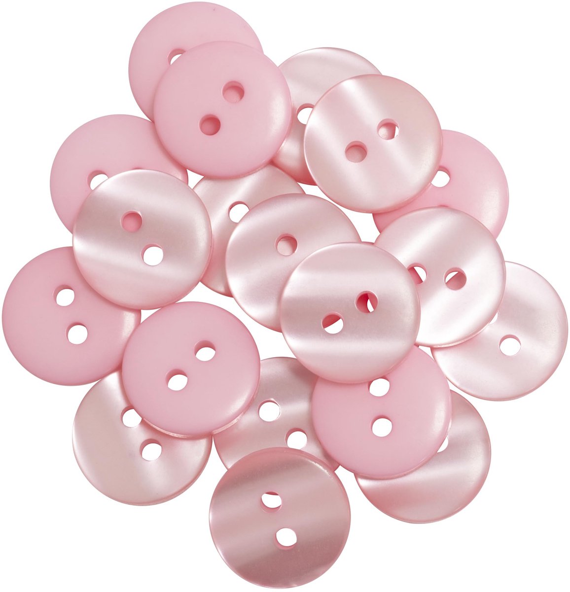 AERZETIX - C67896 - Set van 20 ronde naaiknopen Ø15 mm met 2 gaten L24 24L - kleur lichtroze - van kunststof - confectie fournituren naaien kleding mode decoratie