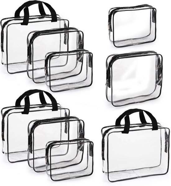 Set van 9 Transparante Make-uptassen voor Reisgebruik - Waterdicht PVC Toilettasset