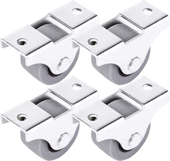 SKIR'CO (Pack van 4 stuks) Kleine 30 mm meubelwielen, rubberen wielen, niet- draaibare, vaste wielen, eenrichtingsrichting (4