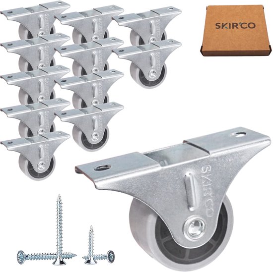 SKIR'CO 20 stuks meubelwielen, 30 mm, grijs, vaste wielen, niet draaibaar, unidirectioneel, 20 stuks
