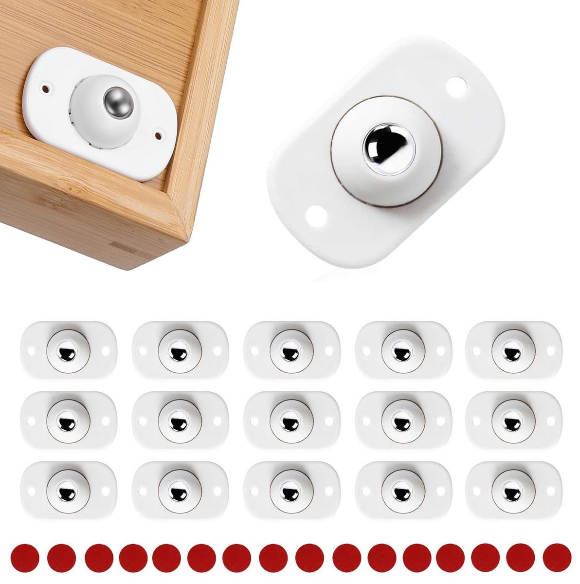 HJIAMA 16-pack mini zelfklevende wielen – 360° draaibaar en stil, lichte belasting tot 2 kg per rol – voor keukenapparatuur, doe-het-zelf meubels, prullenbakken en opbergdozen