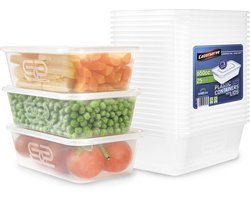 25 plastic afhaalbakjes met deksel, 650 ml, magnetron- en vaatwasserbestendig, recyclebaar, herbruikbaar