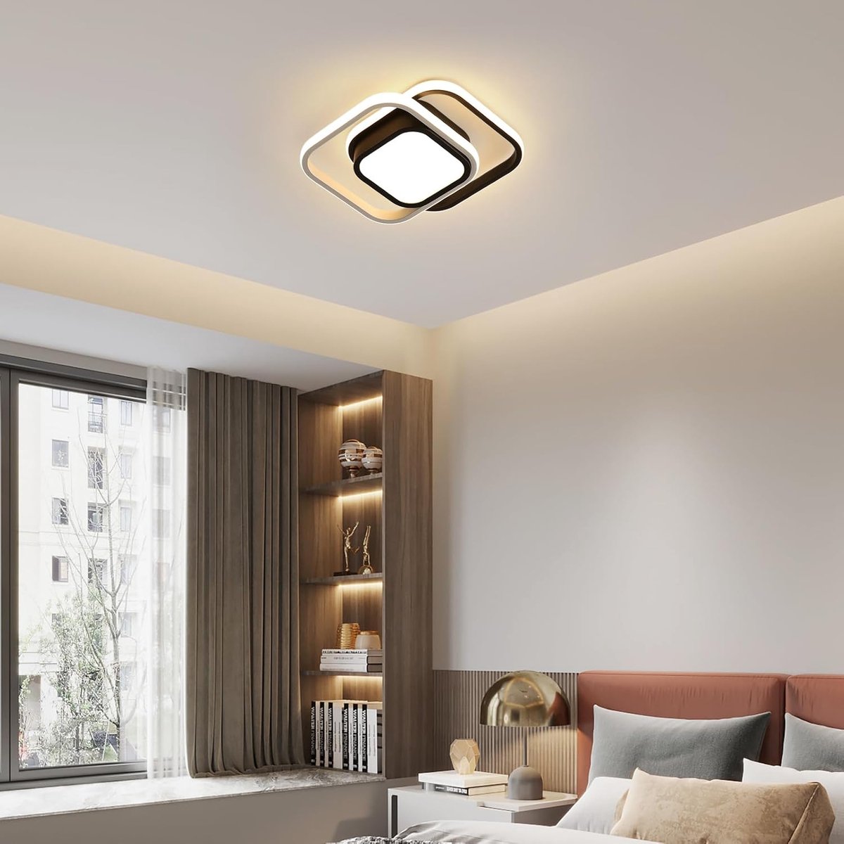 Haobosic - Moderne vierkante LED plafondlamp 32W 2400lm zwart Geschikt voor slaapkamer, woonkamer, keuken, eetkamer Warm wit licht 3000K